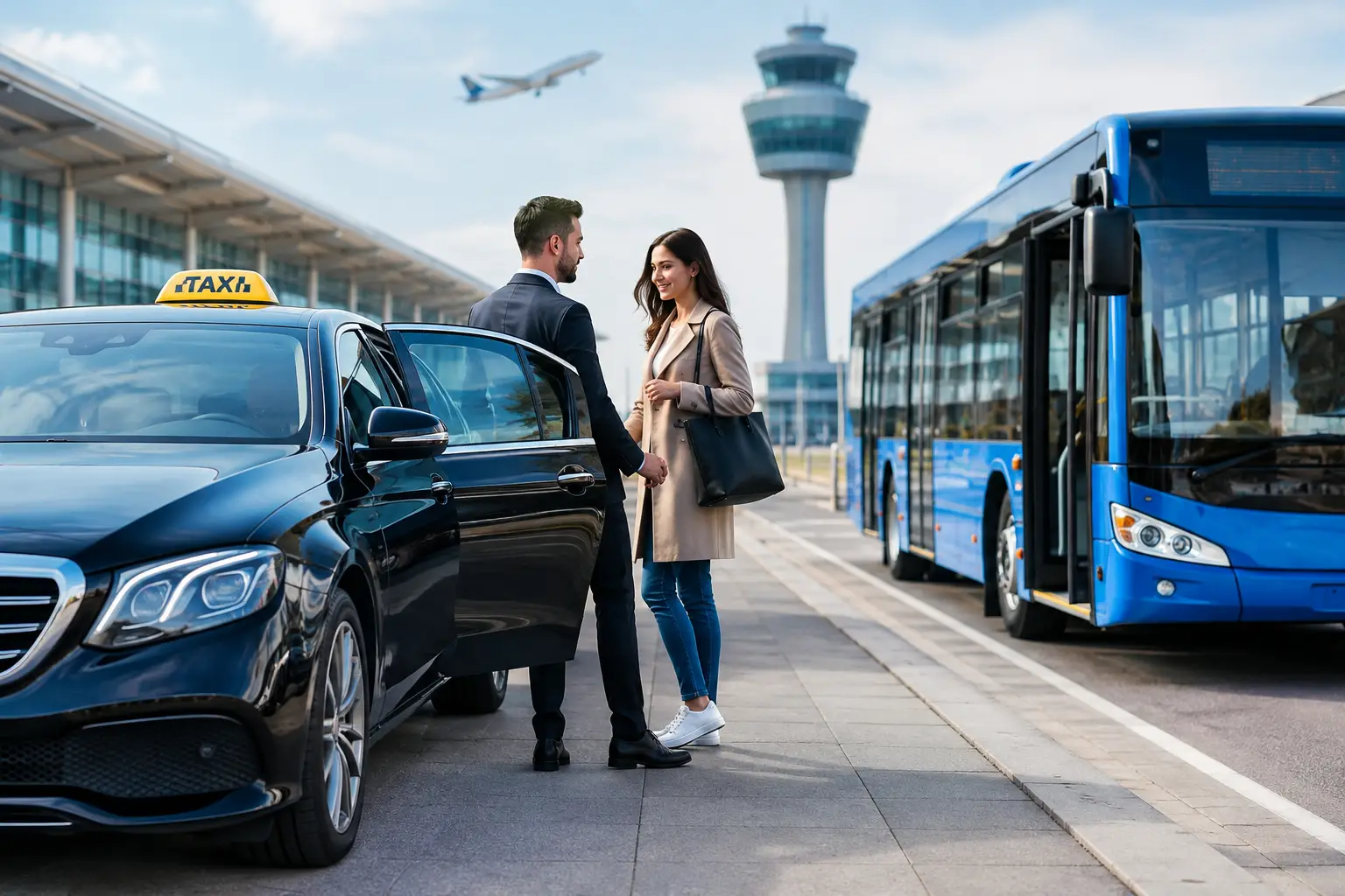 Luchthaventaxi versus openbaar vervoer vergelijken Luchthaventaxi versus openbaar vervoer vergelijken